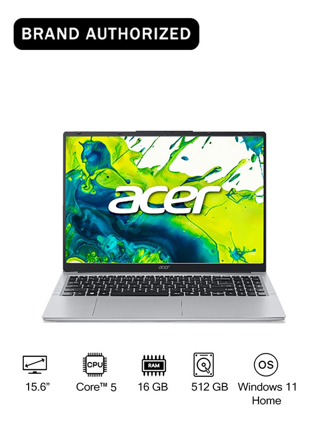 Acer Aspire Lite  Laptop With 15.6 Inch Full HD (1920x1080) Display, Core 5 120U Processor/16GB RAM DDR5/512GB SSD/Windows 11 Home/ English/Arabic Light Silver - Image 1