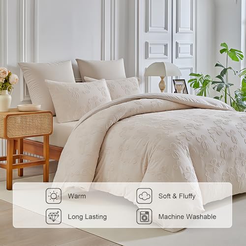 Jameswish 7 Pieces Bow Comforter Set for Girls Khaki Tufted Boho Bedding Set Queen Size Farmhouse Bed in A Bag as Gifts (1 Comforter, 1 Flat Sheet, 1 Fitted Sheet, 2 Pillowcase and 2 Pillow Sham) - Image 3