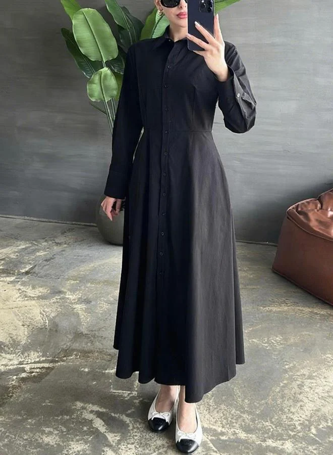 Take Two Take Two Solid Long Sleeve Button Shirt Midi Dress