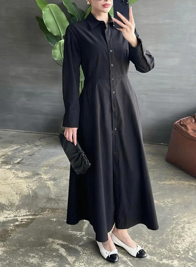 Take Two Take Two Solid Long Sleeve Button Shirt Midi Dress