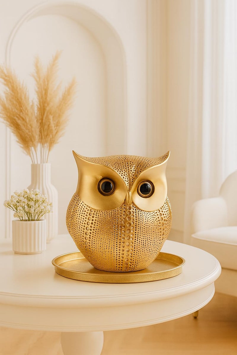 Xtore® Modern Classy Lucky Owl Resin Art Figure Showpiece (Golden), 1 Piece - Image 2