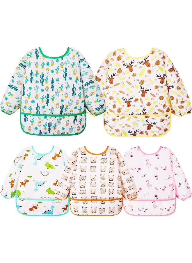 Lictin Long Sleeve Bibs 5 Pack - Baby Bibs for Girl or Boy, Reusable Infant for Feeding Teething or Weaning - Image 1