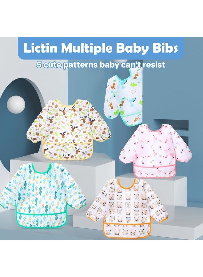 Lictin Long Sleeve Bibs 5 Pack - Baby Bibs for Girl or Boy, Reusable Infant for Feeding Teething or Weaning - Image 2