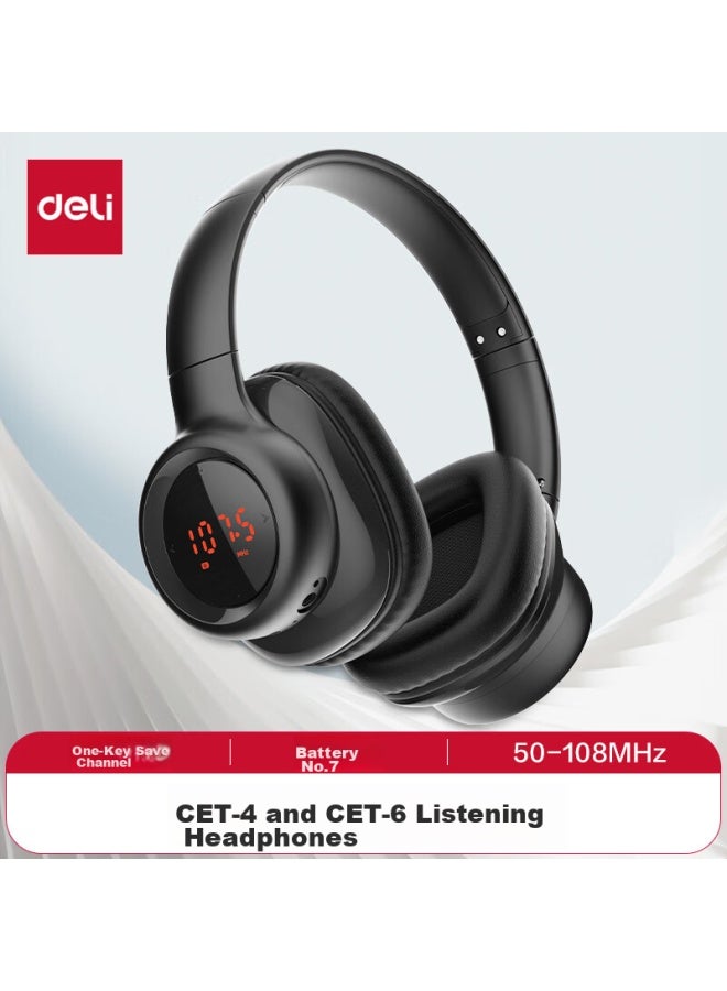 Deli Headset For Cet-4 And Cet-6, Wireless Frequency-adjustable Earphones For Online Cl, Aux Input, For Students, Black, Lt550 - Image 1