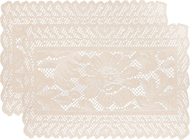 Jayla 2 Pcs Rectangle Lace Placemats for Tables Embroidered Lace Tablemats Vintage Crochet Floral Table Runner Vintage Wedding Tea Party Decor12x17 Inch - Image 1