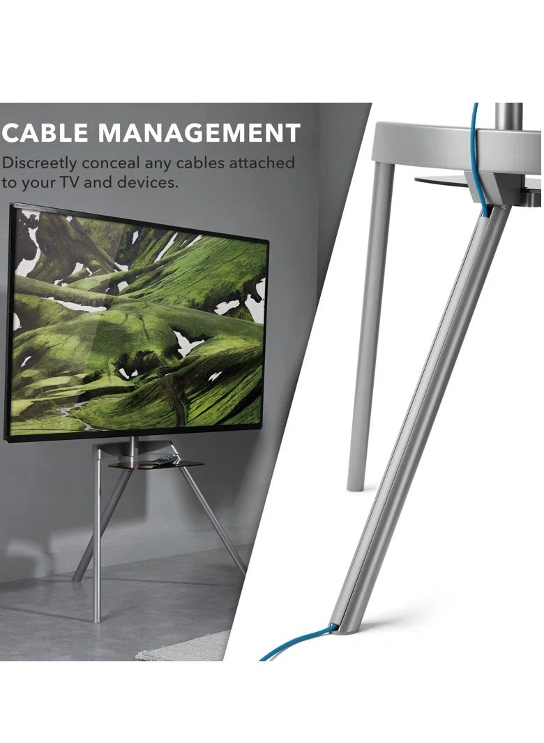Hamood, Kickstand Style Studio TV Floor Stand with Glass Shelf Bringing Style & Function to Your Living Space - Image 4