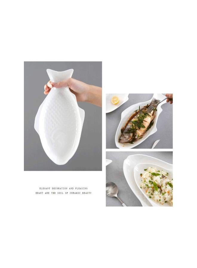 1Pc Fish Shaped Plate Fish Platter Ceramic Unique Decorative Serving Snack Storage Platter for Party Wedding Restaurants Home (13 Inches, White) - Image 3