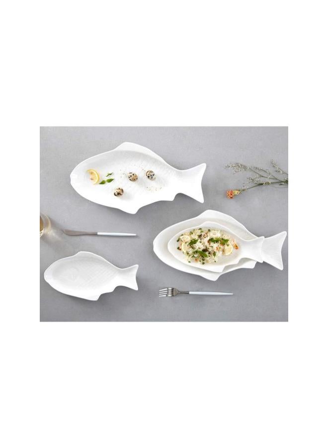 1Pc Fish Shaped Plate Fish Platter Ceramic Unique Decorative Serving Snack Storage Platter for Party Wedding Restaurants Home (13 Inches, White) - Image 1