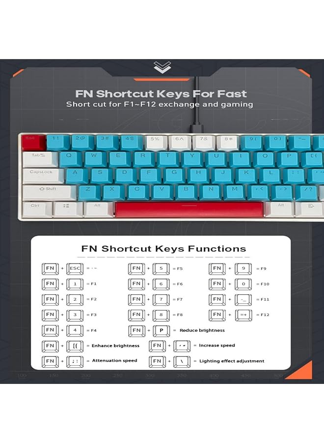 61 Keys Rgb Gaming Keyboard 60% Mini Wired Waterproof With Anti Ghosting Keyboard And Three Color Keycaps With Red Switch For Gamers(Tiffany Blue White And Red) - Image 4