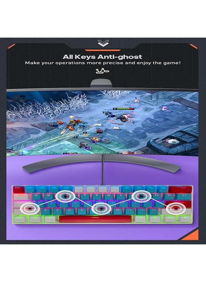 61 Keys Rgb Gaming Keyboard 60% Mini Wired Waterproof With Anti Ghosting Keyboard And Three Color Keycaps With Red Switch For Gamers(Tiffany Blue White And Red) - Image 3