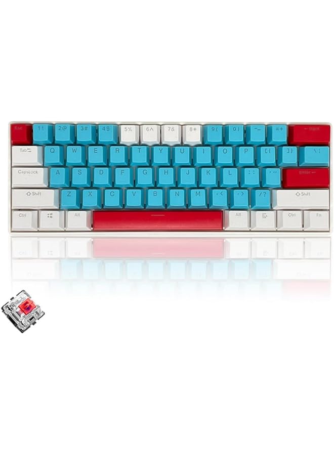 61 Keys Rgb Gaming Keyboard 60% Mini Wired Waterproof With Anti Ghosting Keyboard And Three Color Keycaps With Red Switch For Gamers(Tiffany Blue White And Red) - Image 1