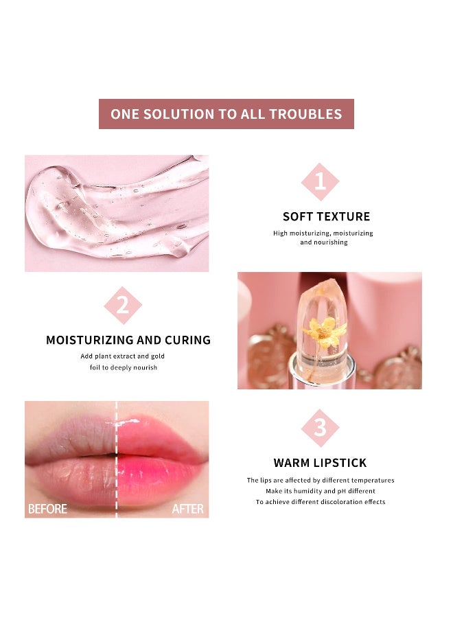 Bestland 6 Pcs/Set Flower Jelly Lipstick Set Temperature Change Moisturizer Long Lasting Nutritious Balm Magic Color Change Lip Gloss - Image 3