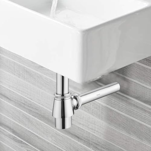 Ruhe� Brass Bottle Trap for Washbasins | Bottle Trap with Wall Flange and 12 Inches Pipe | Chrome Finish Bottle Trap for Basins and Sinks - Image 1