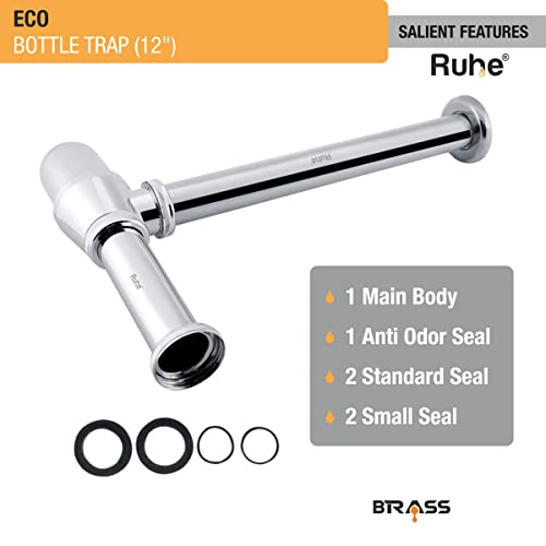Ruhe� Brass Bottle Trap for Washbasins | Bottle Trap with Wall Flange and 12 Inches Pipe | Chrome Finish Bottle Trap for Basins and Sinks - Image 4