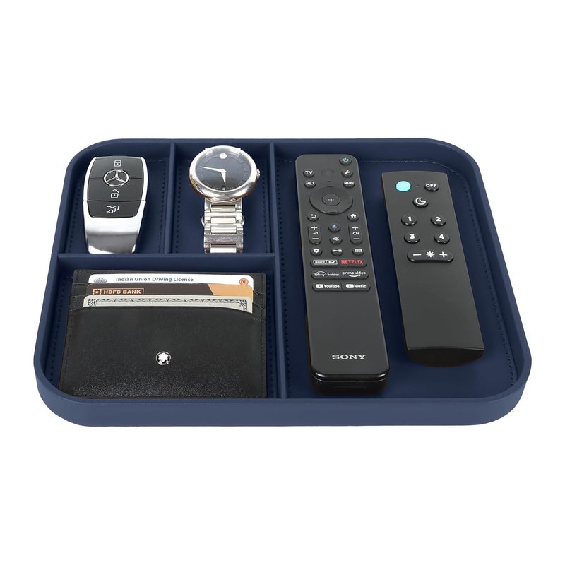V-CUBE DESIGNS Premium Vegan Leather Valet Tray|Stylish & Modern Office Desk Tray| Table/Bedside/Entryway Organiser for Everyday Essentials Like Keys, Phone, Watch, Wallet, Jewellery|Spill-Proof|Blue - Image 5