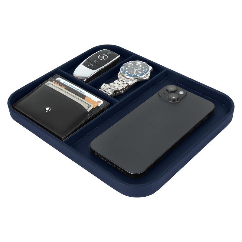 V-CUBE DESIGNS Premium Vegan Leather Valet Tray|Stylish & Modern Office Desk Tray| Table/Bedside/Entryway Organiser for Everyday Essentials Like Keys, Phone, Watch, Wallet, Jewellery|Spill-Proof|Blue - Image 4