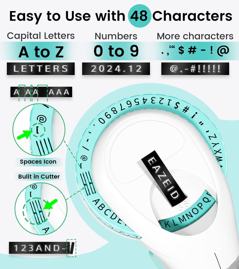 EazeID Embossing Label Maker Machine, Retro Embossed Label Maker Vintage, Handheld Old School Embosser with 3Rolls 3D 9mm 3/8 Inch Embossing Label Tapes for School Kids Items Home Office Scrapbooking - Image 4