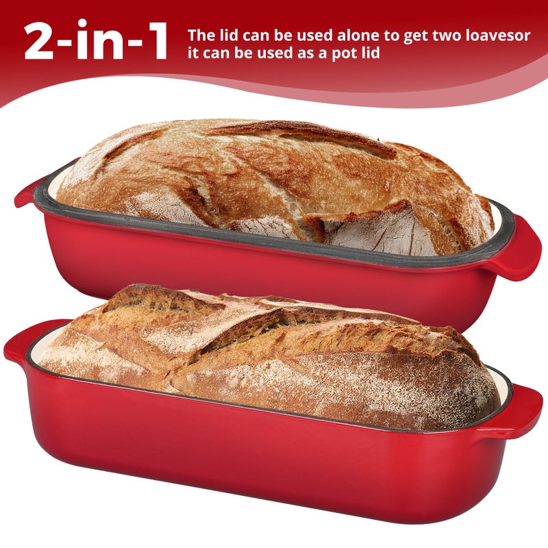 EDGING CASTING Enameled Cast Iron Loaf Pan with Lid, Bread pan, Dutch Oven Bread pan for Homemade Sourdough Bread Baking, 12.5x5.5 inch, 5qt, Red - Image 4