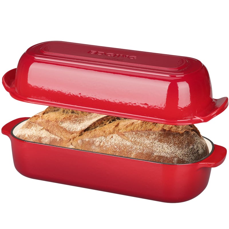 EDGING CASTING Enameled Cast Iron Loaf Pan with Lid, Bread pan, Dutch Oven Bread pan for Homemade Sourdough Bread Baking, 12.5x5.5 inch, 5qt, Red - Image 1