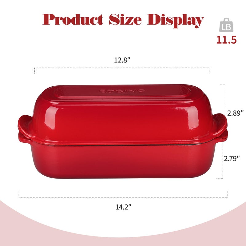 EDGING CASTING Enameled Cast Iron Loaf Pan with Lid, Bread pan, Dutch Oven Bread pan for Homemade Sourdough Bread Baking, 12.5x5.5 inch, 5qt, Red - Image 3