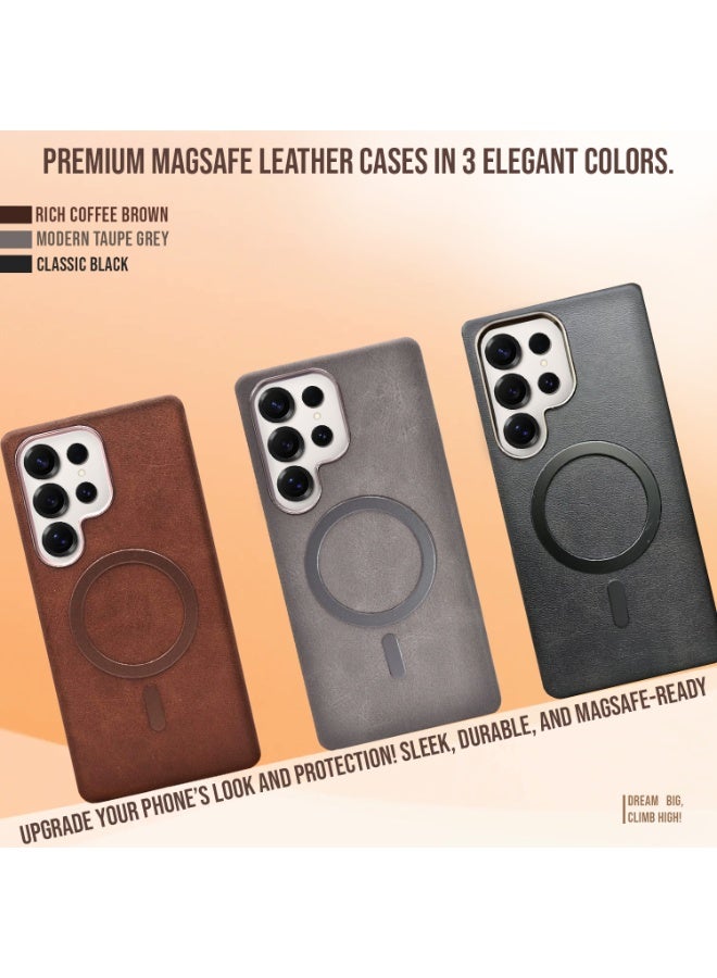 Leather-Look Magnetic Back Case for Samsung Galaxy S25 Ultra – Black Slim Protective Cover with Camera Guard - Image 3