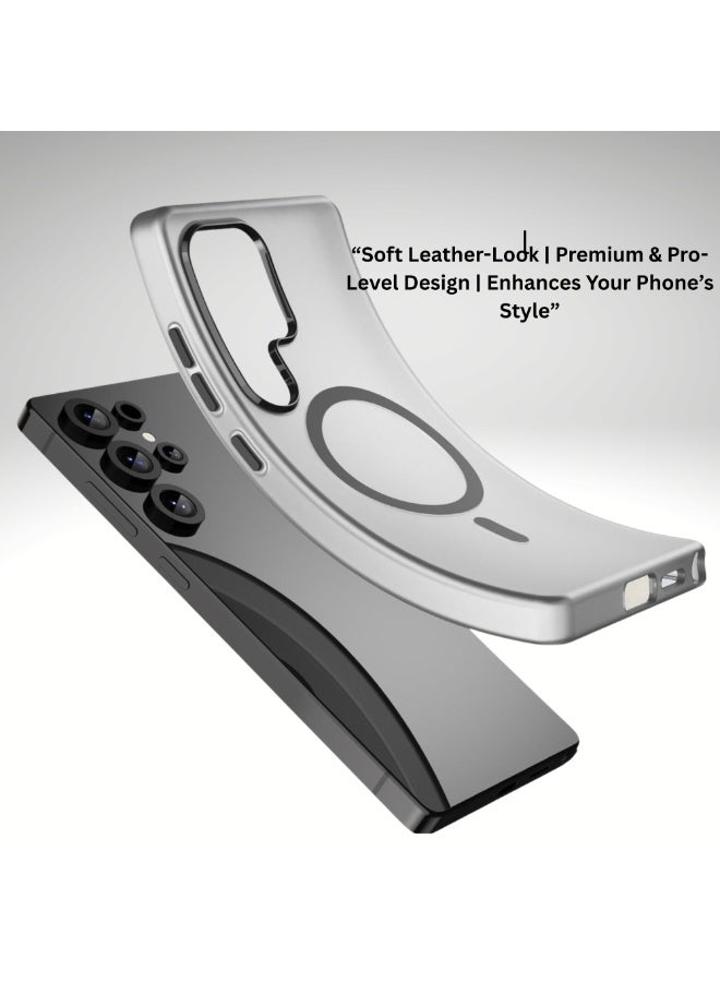 Leather-Look Magnetic Back Case for Samsung Galaxy S25 Ultra – Black Slim Protective Cover with Camera Guard - Image 5