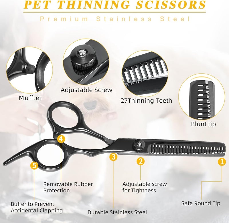 maxshop Dog Grooming Scissors, Heavy Duty Titanium Pet Grooming Trimmer Kit, Professional Thinning Shears, Curved Scissors with Comb for Dogs and Cats (Black Set of 4) - Image 2