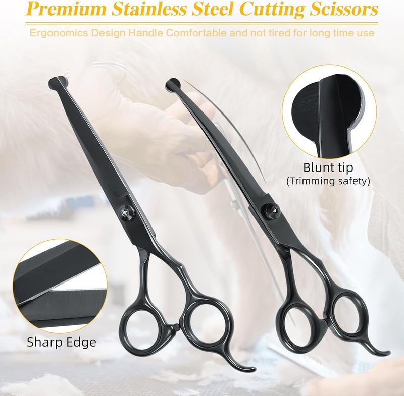 maxshop Dog Grooming Scissors, Heavy Duty Titanium Pet Grooming Trimmer Kit, Professional Thinning Shears, Curved Scissors with Comb for Dogs and Cats (Black Set of 4) - Image 3