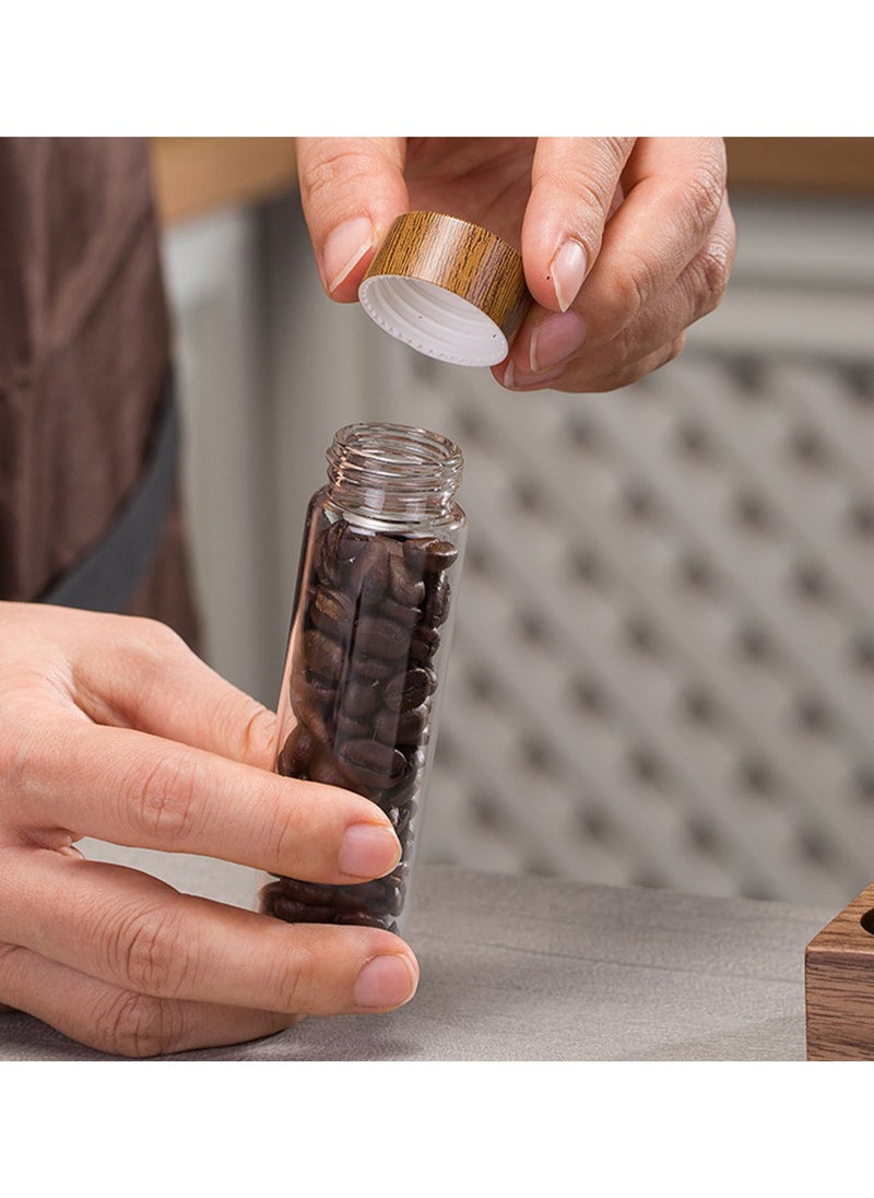 MIBRU - Coffee Bean Jars Canisters Coffee Storage Containers Walnut Solid Wood Base 6 Tubes Single Dose with Wooden Holder Coffee Bean Cellar Dosing Glass Vials With Lids Display Stand - Image 1