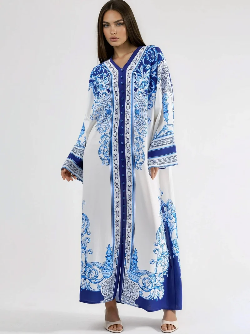 Jennyfer Printed Maxi Dress with V-Neck