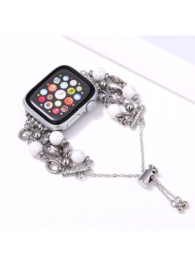 Bracelet Crystal Pearl Metal Bracelet For Apple Watch IWatch789 Strap 654SE Temperament Women-Color:Pink 42/44/45/49mm  - Image 4