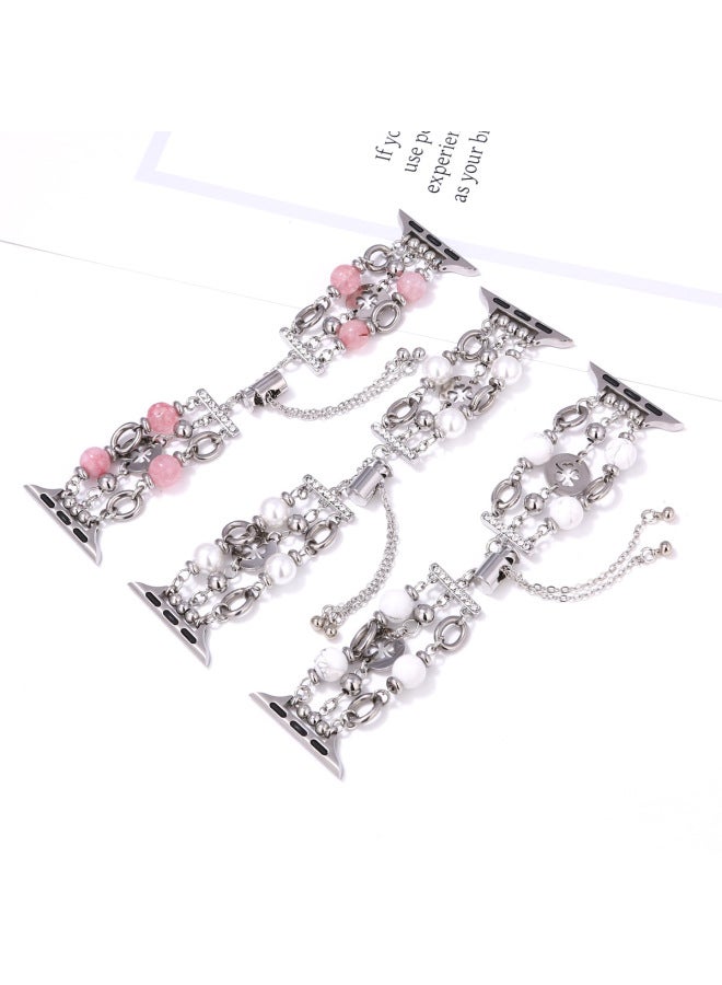 Bracelet Crystal Pearl Metal Bracelet For Apple Watch IWatch789 Strap 654SE Temperament Women-Color:Pink 42/44/45/49mm  - Image 3