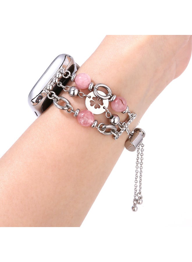 Bracelet Crystal Pearl Metal Bracelet For Apple Watch IWatch789 Strap 654SE Temperament Women-Color:Pink 42/44/45/49mm  - Image 5