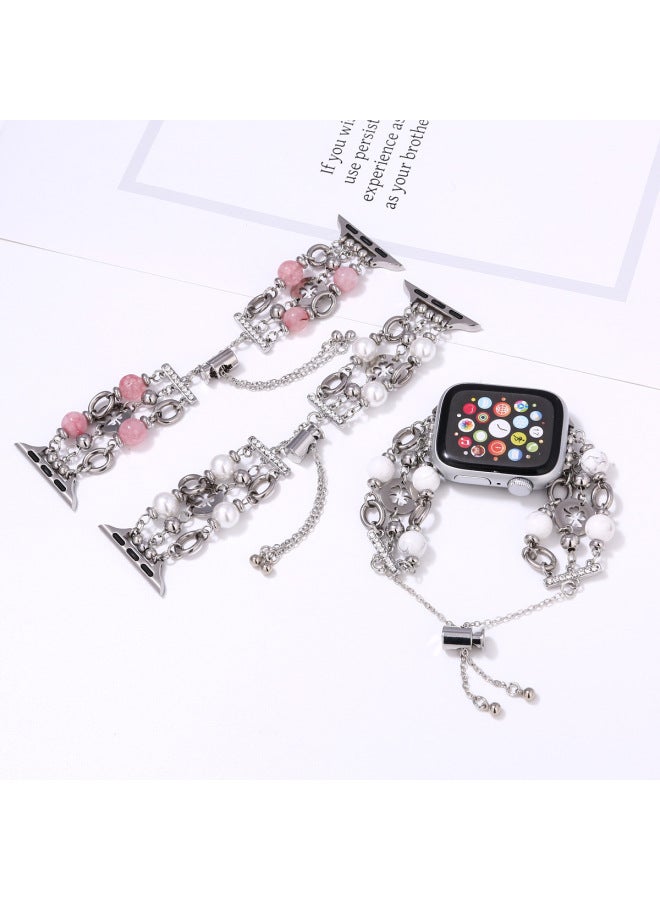 Bracelet Crystal Pearl Metal Bracelet For Apple Watch IWatch789 Strap 654SE Temperament Women-Color:Pink 42/44/45/49mm  - Image 2