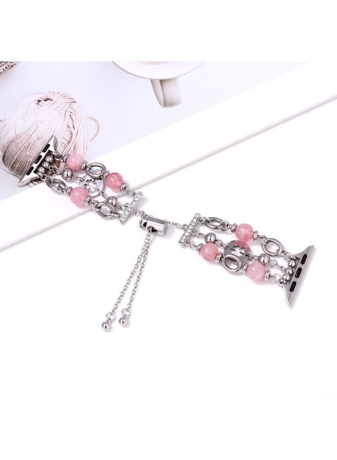 Bracelet Crystal Pearl Metal Bracelet For Apple Watch IWatch789 Strap 654SE Temperament Women-Color:Pink 42/44/45/49mm  - Image 1