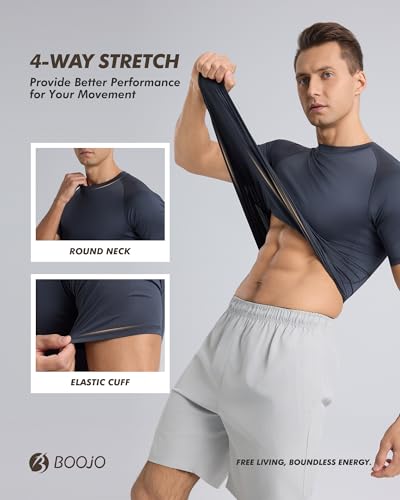 BOOJO 5 Pack Short Sleeve Compression Shirt Men - Workout Quick Dry Base Layer Shirts Moisture Wicking Top for Gym Athletic - Image 4