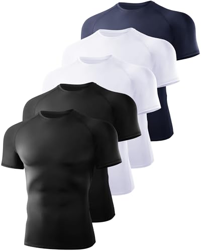 BOOJO 5 Pack Short Sleeve Compression Shirt Men - Workout Quick Dry Base Layer Shirts Moisture Wicking Top for Gym Athletic - Image 1