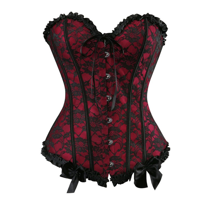 Zhitunemi Corsets for Vampire Costume Women: Floral Bustier Corset Tops for Women - Burlesque Moulin Rouge Costumes Small Red - Image 1