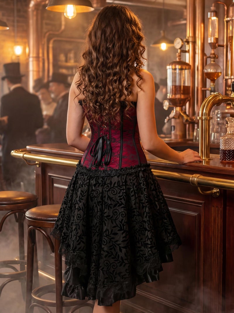 Zhitunemi Corsets for Vampire Costume Women: Floral Bustier Corset Tops for Women - Burlesque Moulin Rouge Costumes Small Red - Image 5