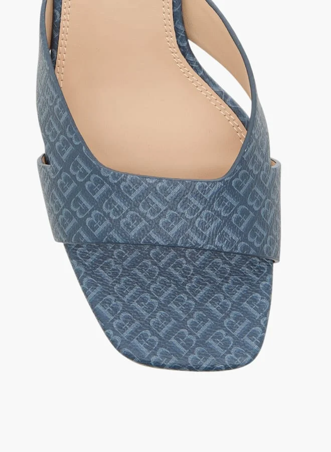 Flora Bella By Shoexpress Women Monogram Print Slip-On Sandals with Flared Heels