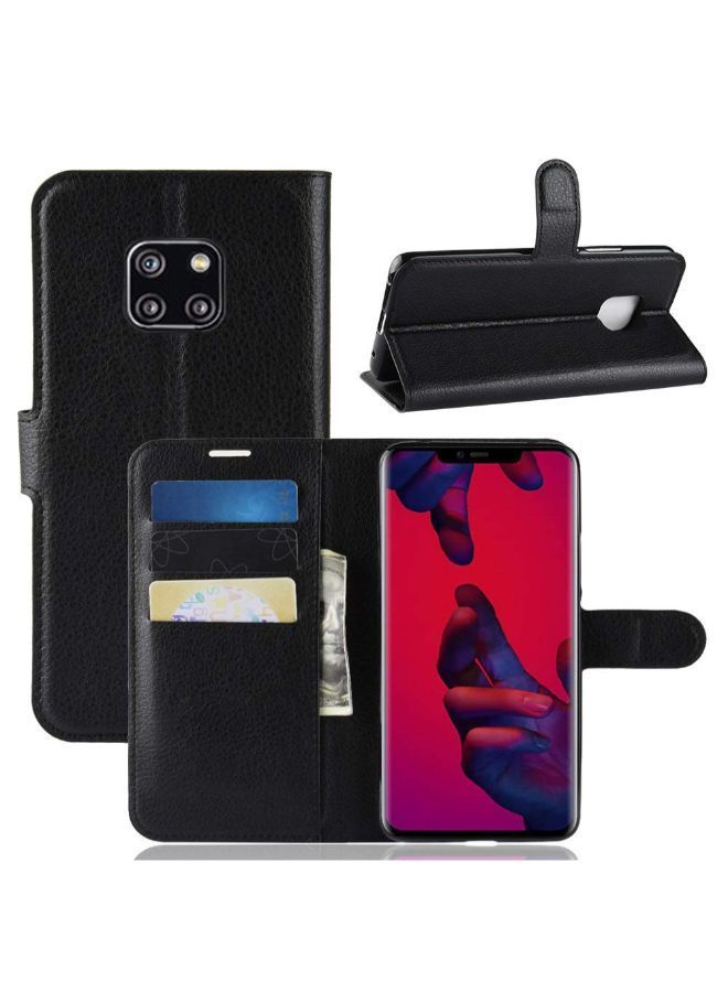 NIBEMINENT Leather Wallet Case Cover With Kickstand And Card Slot For Huawei Mate 20 Pro Black  - Image 3