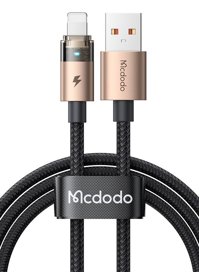 Mcdodo Transparent iPhone Lightning Charging Cable 1.2m Desert Gold with LED Light – Fast Charge Data Sync Cable for iPhone 14 13 12 11, iPad, AirPods - Image 1