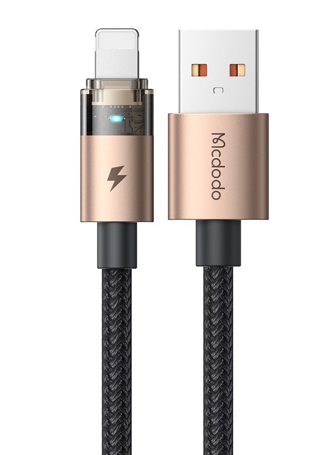 Mcdodo Transparent iPhone Lightning Charging Cable 1.2m Desert Gold with LED Light – Fast Charge Data Sync Cable for iPhone 14 13 12 11, iPad, AirPods - Image 2
