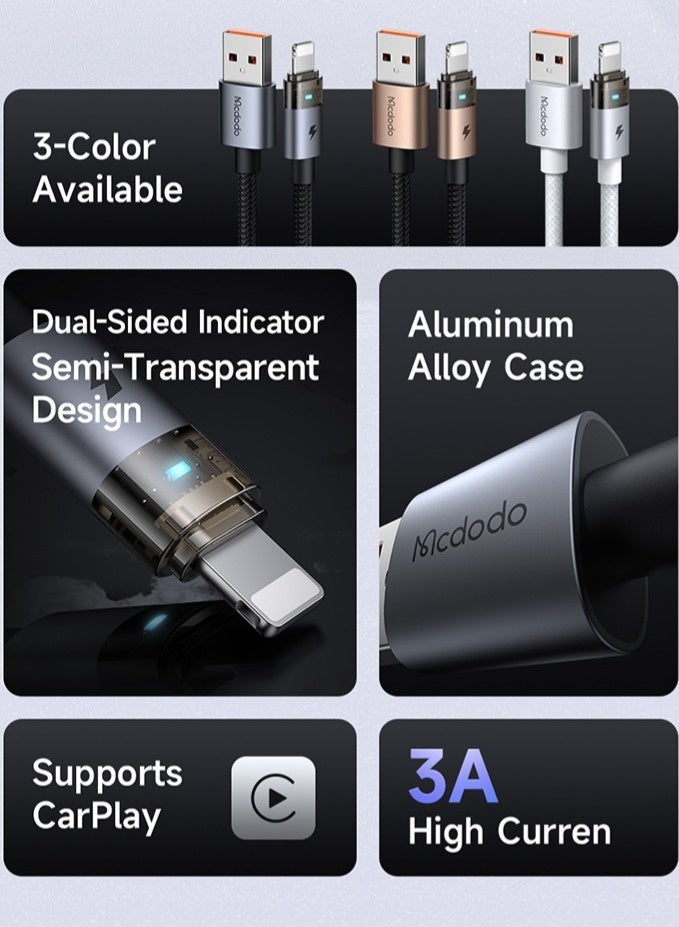 Mcdodo Transparent iPhone Lightning Charging Cable 1.2m Desert Gold with LED Light – Fast Charge Data Sync Cable for iPhone 14 13 12 11, iPad, AirPods - Image 4