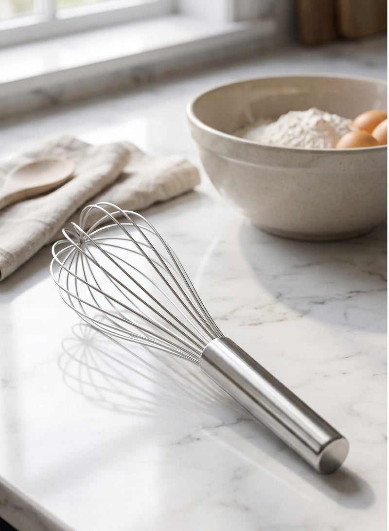Stainless Steel Manual Balloon Whisk, Classic Wire Hand Egg Beater and Baking Cream Mixer with Ergonomic Cylindrical Handle and Hanging Loop - Image 2