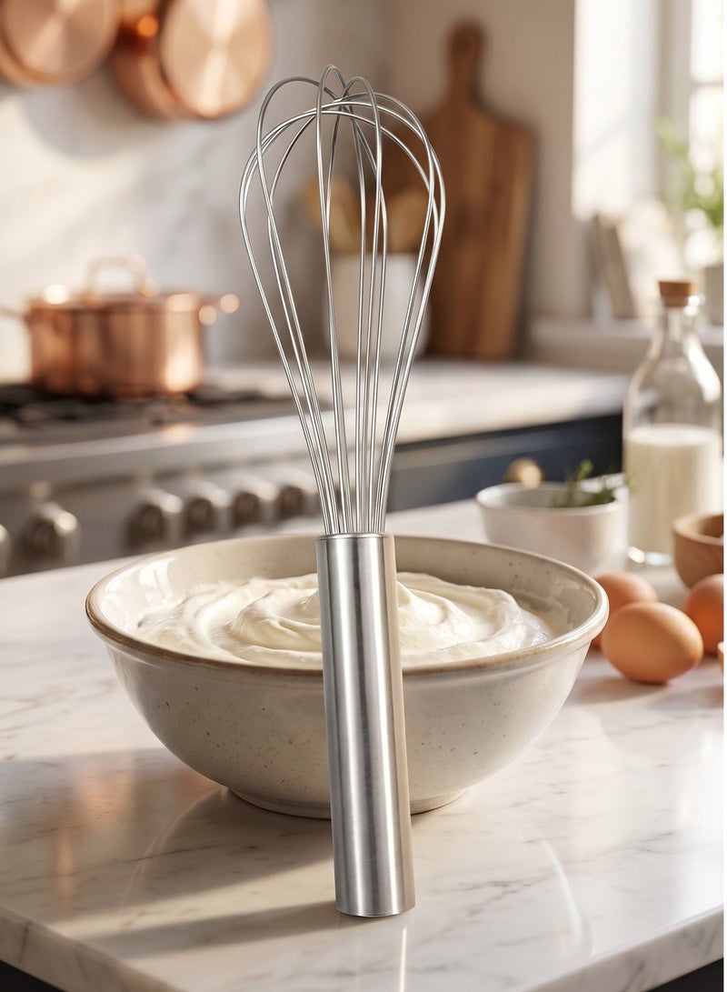 Stainless Steel Manual Balloon Whisk, Classic Wire Hand Egg Beater and Baking Cream Mixer with Ergonomic Cylindrical Handle and Hanging Loop - Image 3