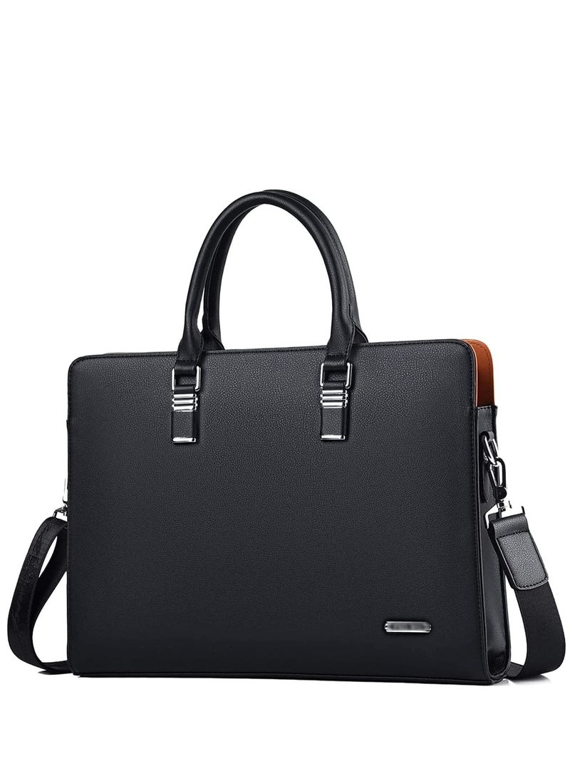SYOSI - Black Business Bag Leather Briefcase Shoulder Laptop Office Bag Messenger Bag Removable and Adjustable Shoulder Strap Travel Bag for Men - Image 1