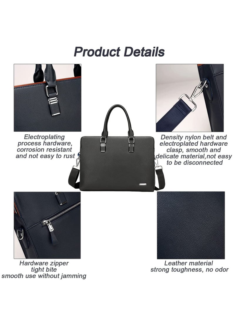 SYOSI - Black Business Bag Leather Briefcase Shoulder Laptop Office Bag Messenger Bag Removable and Adjustable Shoulder Strap Travel Bag for Men - Image 1