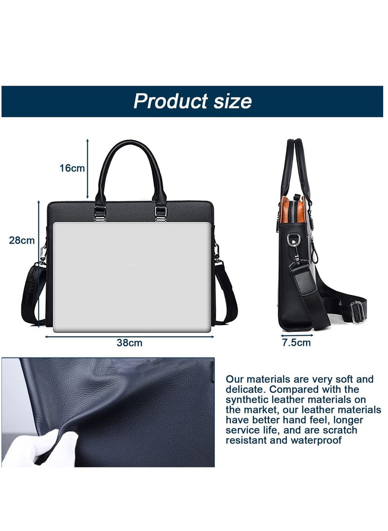 SYOSI - Black Business Bag Leather Briefcase Shoulder Laptop Office Bag Messenger Bag Removable and Adjustable Shoulder Strap Travel Bag for Men - Image 1