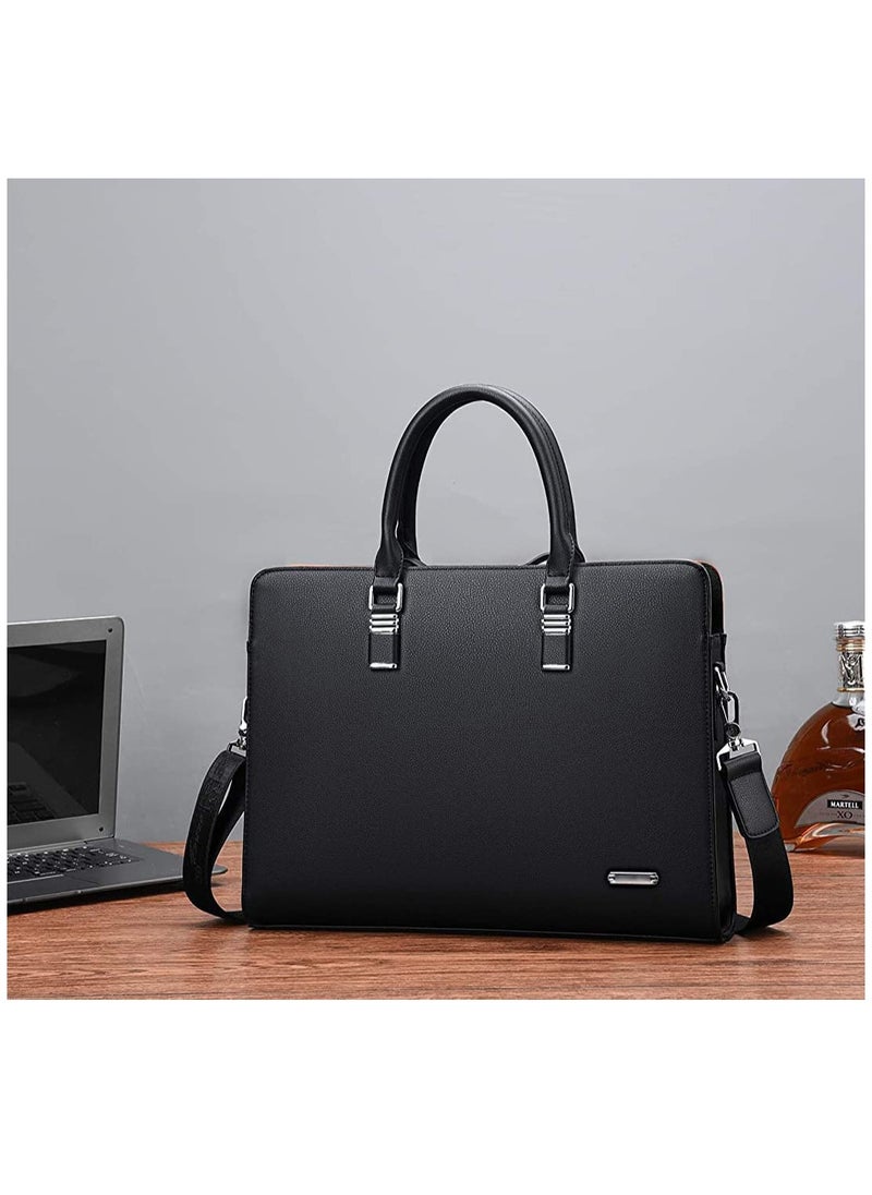 SYOSI - Black Business Bag Leather Briefcase Shoulder Laptop Office Bag Messenger Bag Removable and Adjustable Shoulder Strap Travel Bag for Men - Image 1